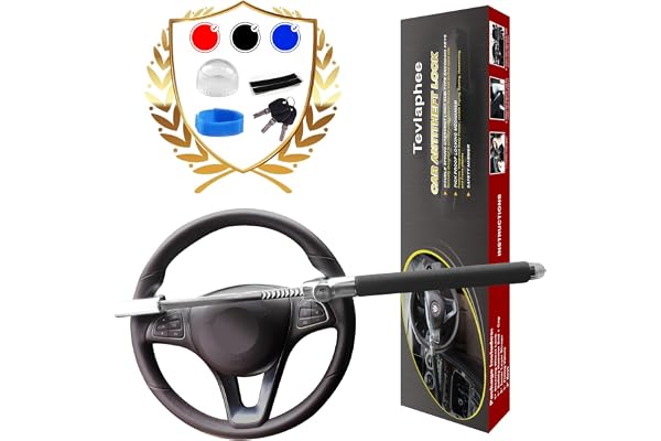 Tevlaphee Steering Wheel Lock for Cars,Wheel Lock,Vehicle Anti-Theft Lock,Adjustable Length Clamp Double Hook Universal Fit E