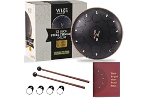 Steel Tongue Drum, Wise Harmony Steel Drum,12 Inch 13 Note Steel Hand Drum with Bag Music Book Drumsticks, Glow In The Dark, Musical Education, Meditation or Yoga, Zen Gift (Black)