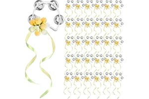 Lukmaa 30 Pcs Mini Tambourine Small Hand Tambourines Bulk with Flower Ribbon Bow Toddlers Metal Jingles Hand Held Percussion Bridal Shower Party Favors Gift for Guests Wedding Church Party (Champagne)