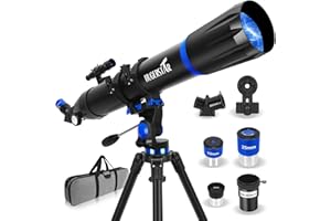 HUGERSTAR Telescope, Telescopes for Adults Astronomy Professional, 90mm Aperture 800mm Refractor Telescope for Kids Beginners, Magnification 32X-400X，Multi-Coated High Transmission，with Carry Bag & Phone Adapte