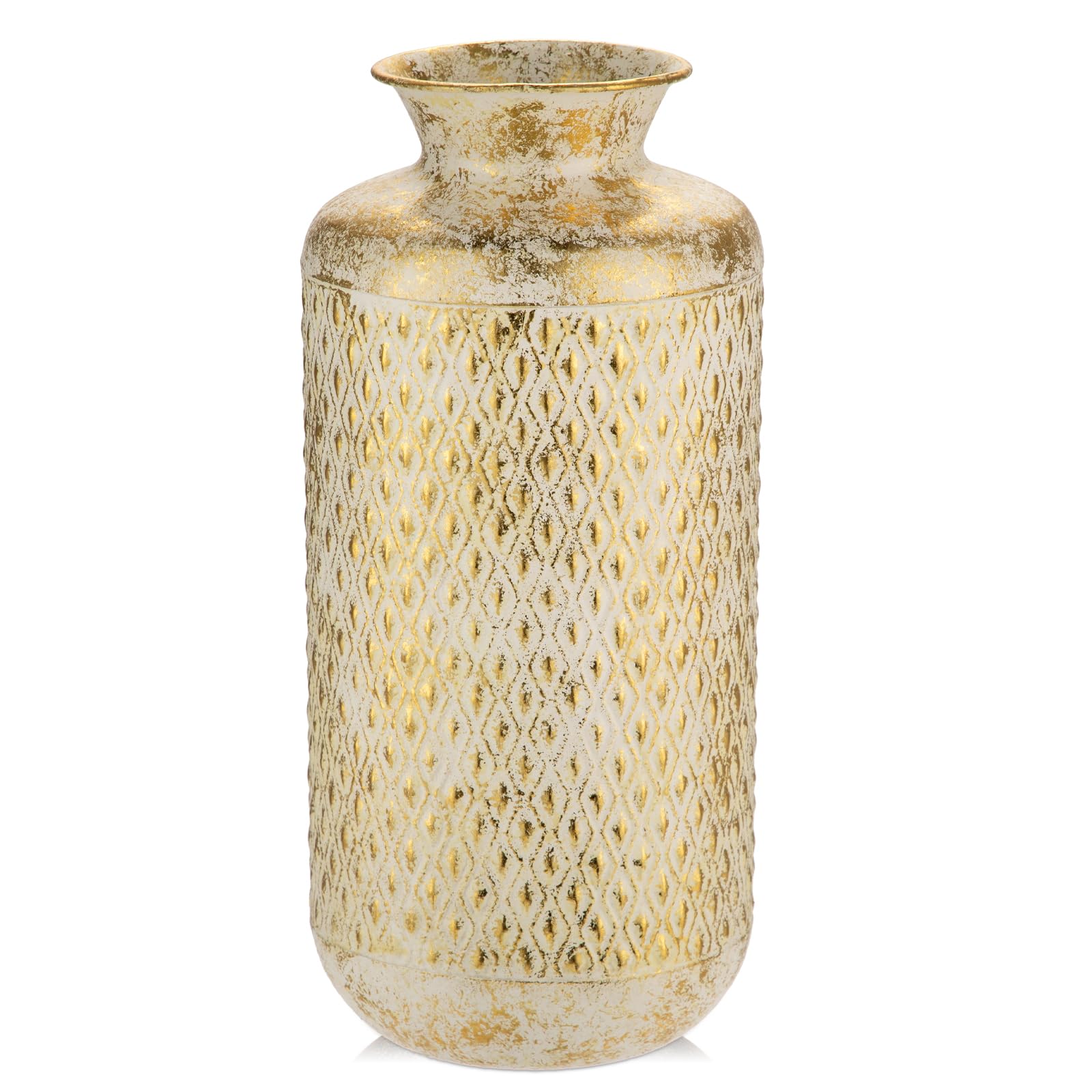 Photo 1 of *****Dented***Flower Vase Rustic Metal Vase, 14" Gold Vintage Pattern Vase for Farmhouse Home Décor Artificial Flowers and Centerpieces