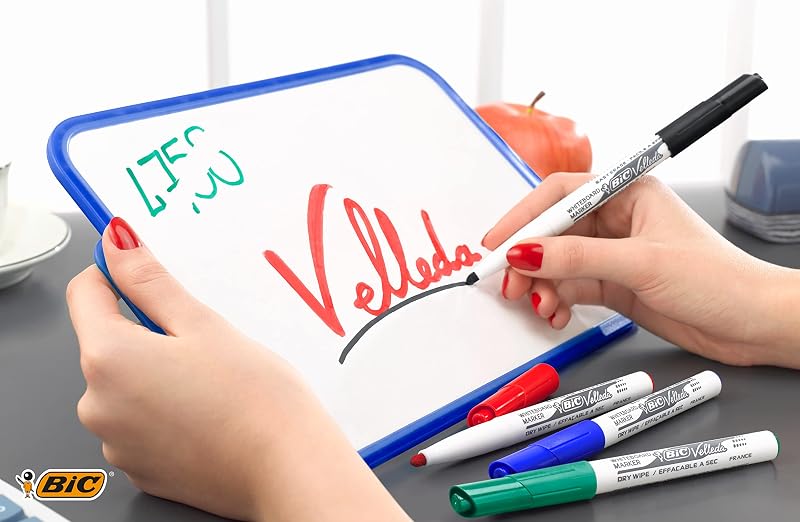 Velleda 1741, Marcadores de Quadro Branco de Ponta Média, cónicos (4,5mm), Ótimos para Uso de Escritório, Azul, Pack de 12 Unidades