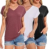 XZXTOGO Cap Sleeve Tops for Women 3 Pack V Neck T Shirts Casual Summer Loose Fit Basics Work Clothes
