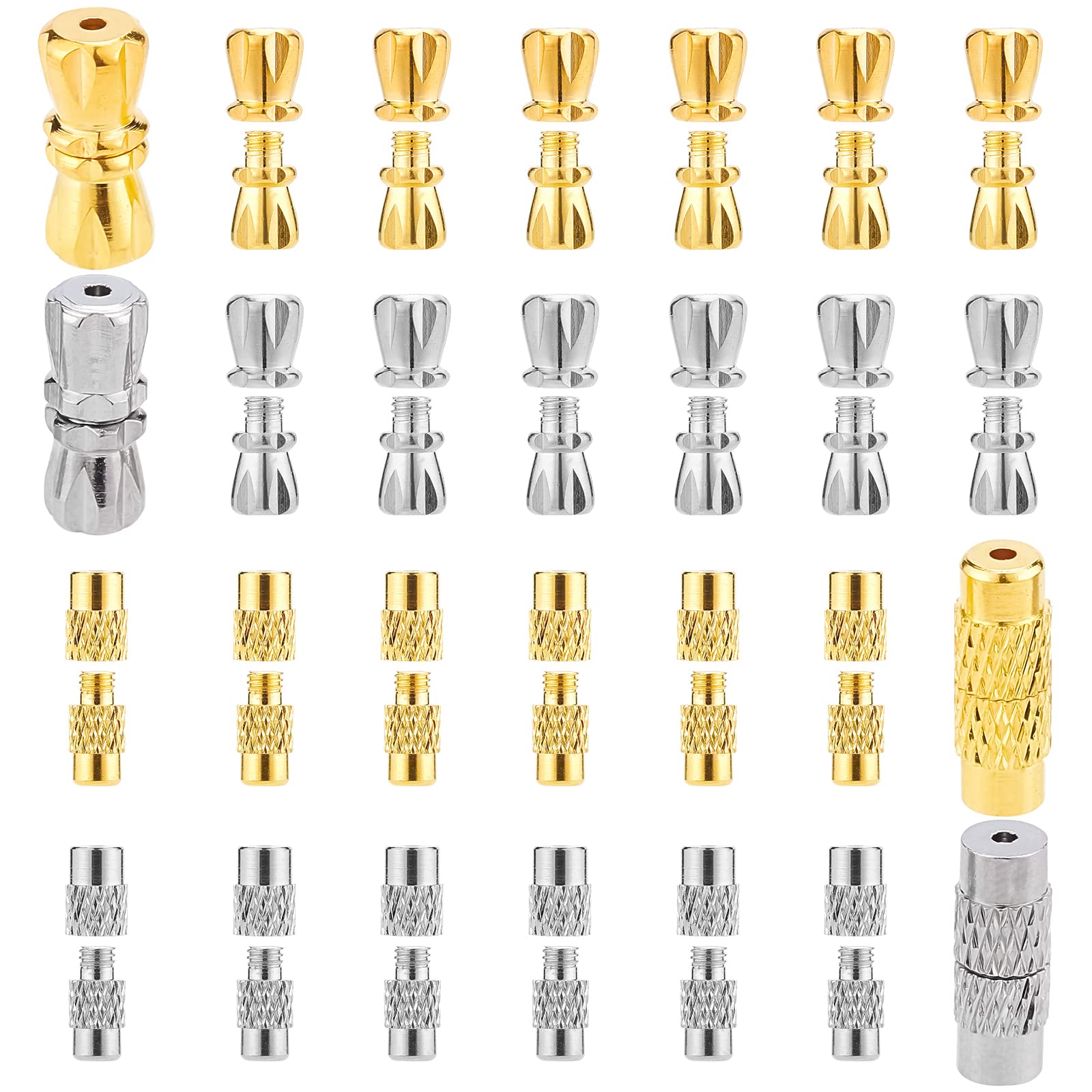 SUNNYCLUE 1 Box 120 Sets 2 Styles 2 Colors Brass Screw Twist Clasps Column Barrel Screw Clasps Tube Fastener Jewelry Cord End Caps for DIY Jewelry Making Bracelet Necklace Crafts Supplies