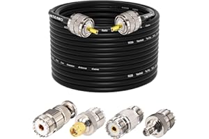 YOTENKO Ham Radio Coax Cable, RG58 50 Ohm, 23M (75FT), PL259 Male to SO239 Female, with 4-Pack Adapters (SMA/UHF/BNC/SO239), for CB, Amateur, Ham Radio Antenna