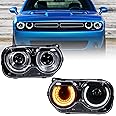 FIONE - For Dodge Challenger Headlight Assembly 2015 2016 2017 2018 2019 2020 2021 Black Housing Halogen Headlamps Replaceable Left Driver & Right Passenger Side Headlights 68174065AF 68174064AF
