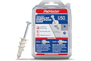 FIXMASTER Nylon Self-Drilling Drywall Anchors w/Screws (50 Anchors & 50 Screws) – Premium Nylon 66 Hollow Wall Anchors for 3/8"-5/8" Drywall – Shock-Resistant Hold, Easy Install - 75lb Holding Strength