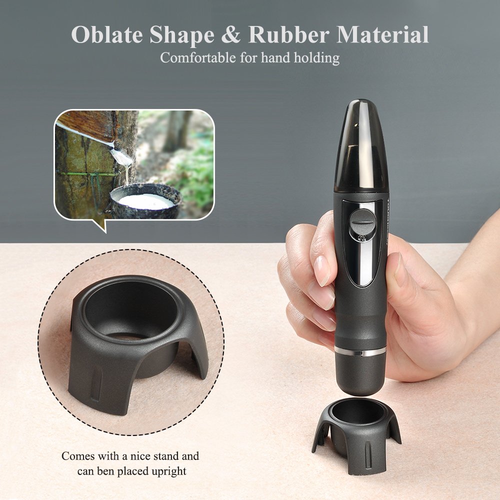 TOUCHBeauty Nose Ear Hair Trimmer for Men Personal Grommer Hair Clipper with Unique Stand, Stainless Steel Rotation Blade, Battery-operated Black TB-0616