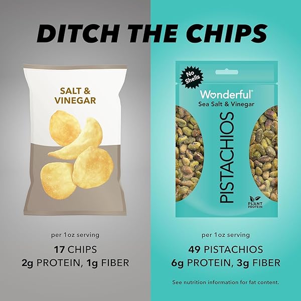 WONDERFUL PISTACHIOS NO SHELLS, SEA SALT & VINEGAR NUTS, 22 OUNCE RESEALABLE BAG, PROTEIN SNACKS, GLUTEN FREE, HEALTHY SNACK