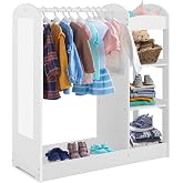 Costzon Kids Dress up Storage with Mirror, Clothes Rack, 3-Tier Shelves, Bottom Tray, Pretend Play Costume Dresser Organizer Center, Open Hanging Armoire Closet for Little Girls (White)