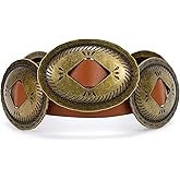 TRIWORKS Western Belts for Woman Oval Concho Belt Cowgirl Belt Boho Disc Belt Buckle for Dress Jeans Country Concert Outfit