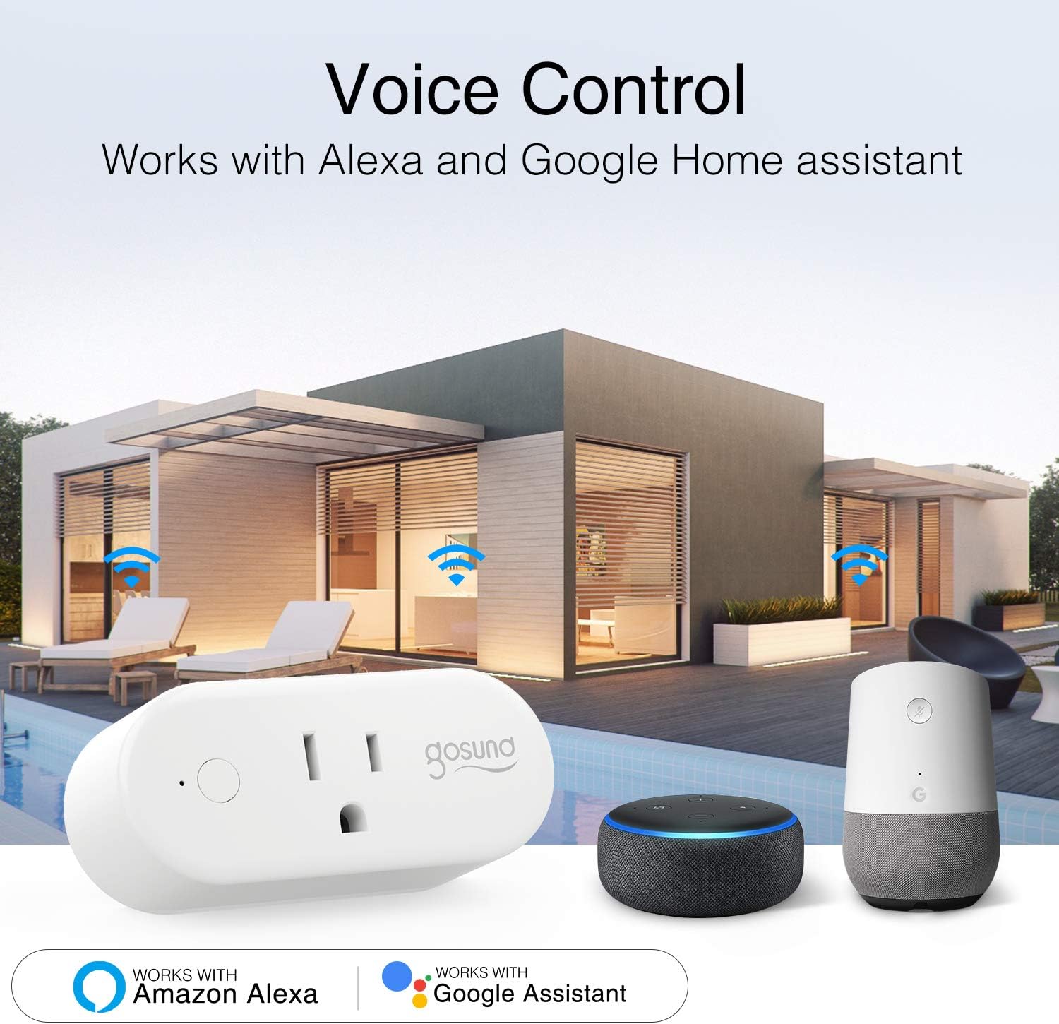Smart Plug Gosund WiFi Outlet 16A Socket Works with Alexa Google Home Plugs, Voice and App Control, Schedule and Timer, No Hub Required, Support High Power Appliance, FCC Certification, 4 Pack - - 