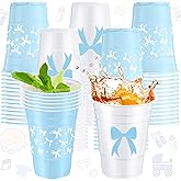 Jingmore 30 Pcs Bow Plastic Cups 16 oz Coquette Birthday Cup in 2 Style Coquette Bow Party Decoration Supplies for Birthday Wedding Baby Shower Bridal Engagement(Baby Blue)