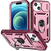 WMYUHAN for Apple iPhone 15 Case Military Grade Drop Shock Protection Cell Phone Cover with Slide Camera Cover Built-in 360° Rotate Ring Stand for iPhone 15 6.1 -Pink/Red