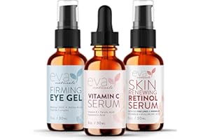 Eva Naturals Facelift in a Bottle - 3-in-1 Anti-Aging Set with Retinol Serum, Vitamin C Serum and Eye Gel - Formulated to Reduce Wrinkles, Fade Dark Spots and Treat Under-Eye Bags - Premium Quality