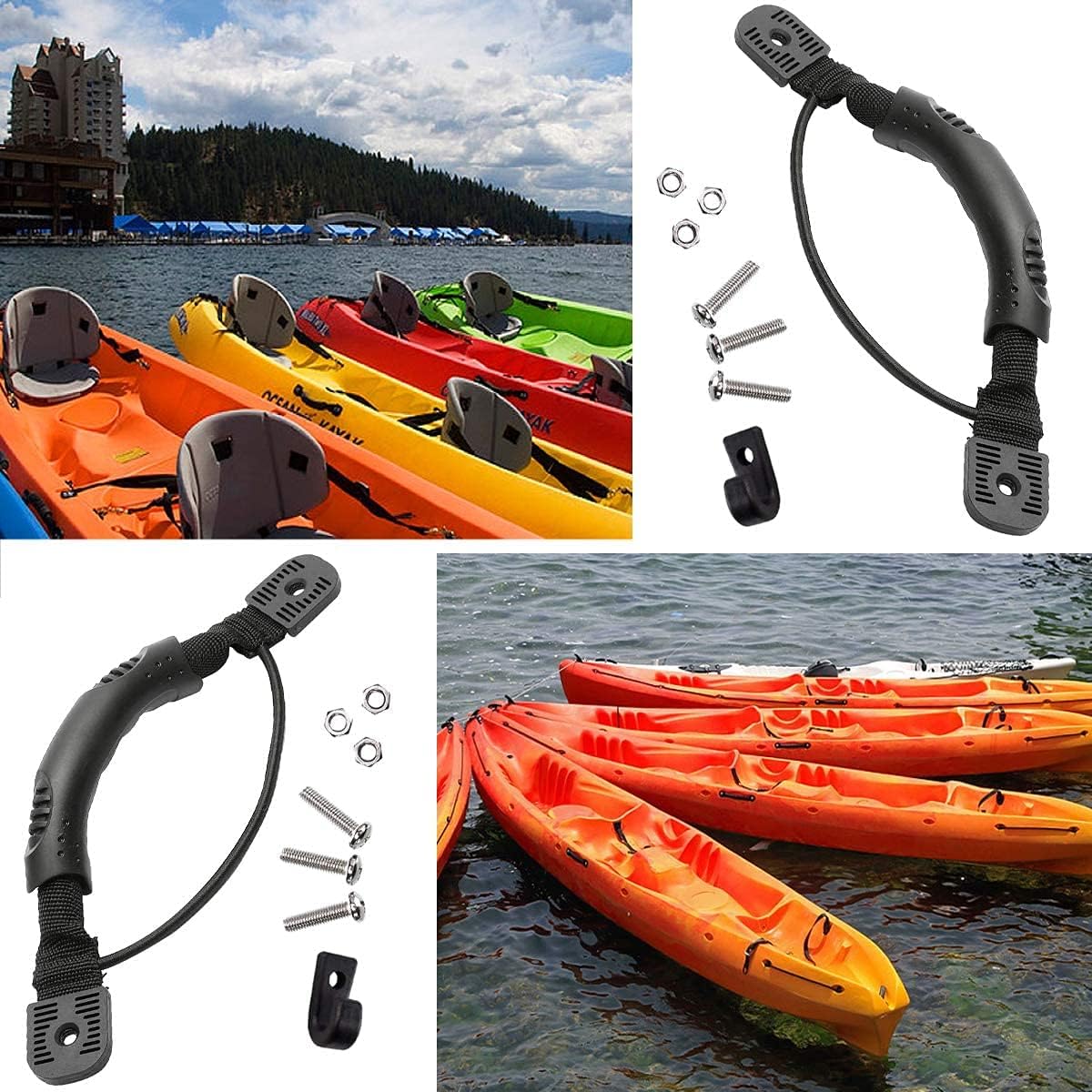 YXGOOD 2 Pcs Kayaks Canoe Boat Side Mount Carry Handle J Hook Kayak Handle Carry Handles Mount Paddle with Screws and Bungee Cord (2): Sports & Outdoors