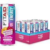 FITAID Energy Zero Sugar Raspberry Hibiscus 200mg, 12 fl oz (12-Pack) | Light Raspberry Hibiscus energy drink with 200mg natural green tea caffeine, BCAAs, and essential electrolytes. Zero sugar.