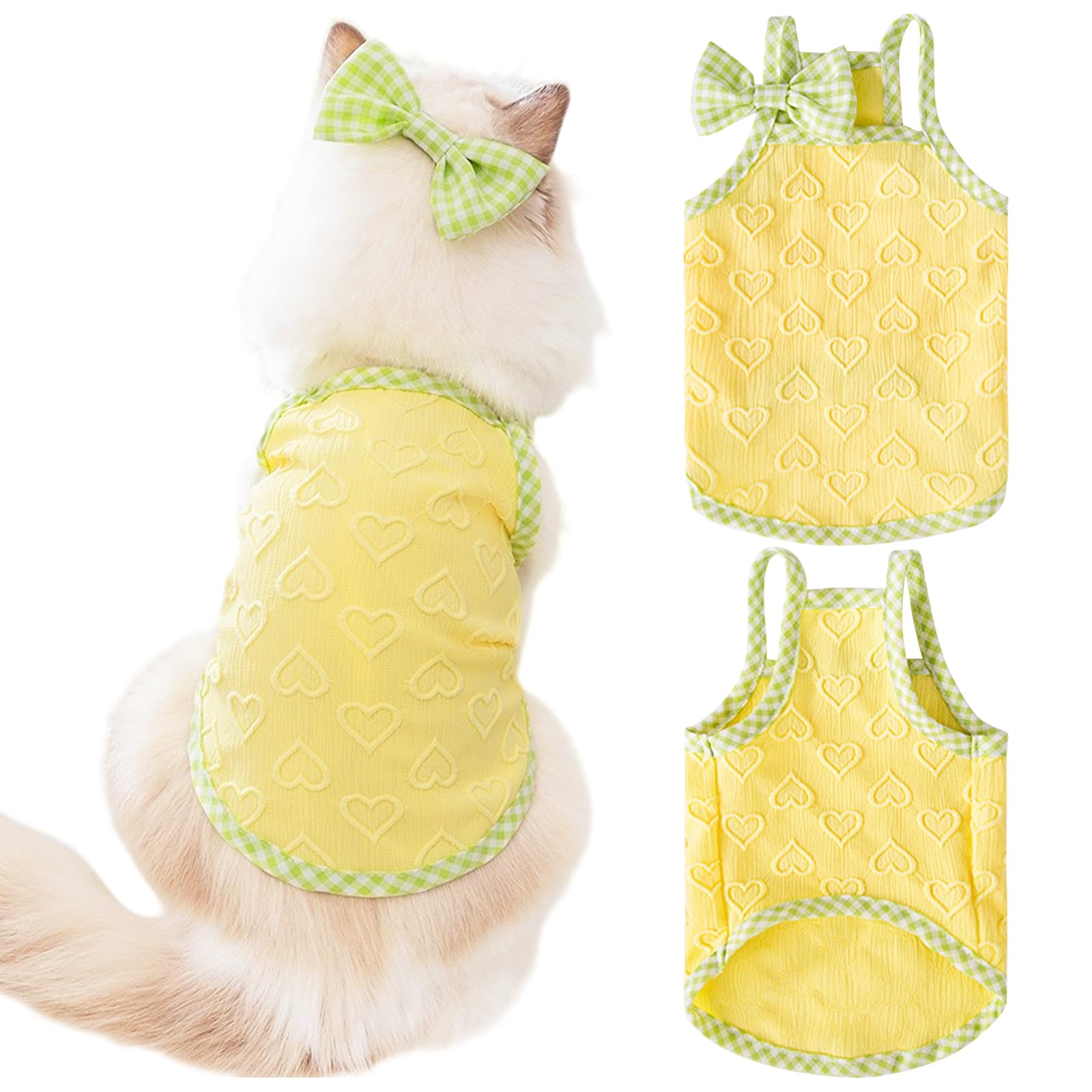 Fnaobai Dog Summer Clothes Puppy Heart Vest Shirt Breathable Pet Sleeveless Tank Top for Small Medium Dog Cat (Yellow, XS)