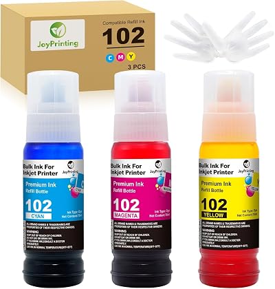 JoyPrinting 102 Ink Replacement 3x 70ml for Epson ET Series 2700 2750 2850 3700