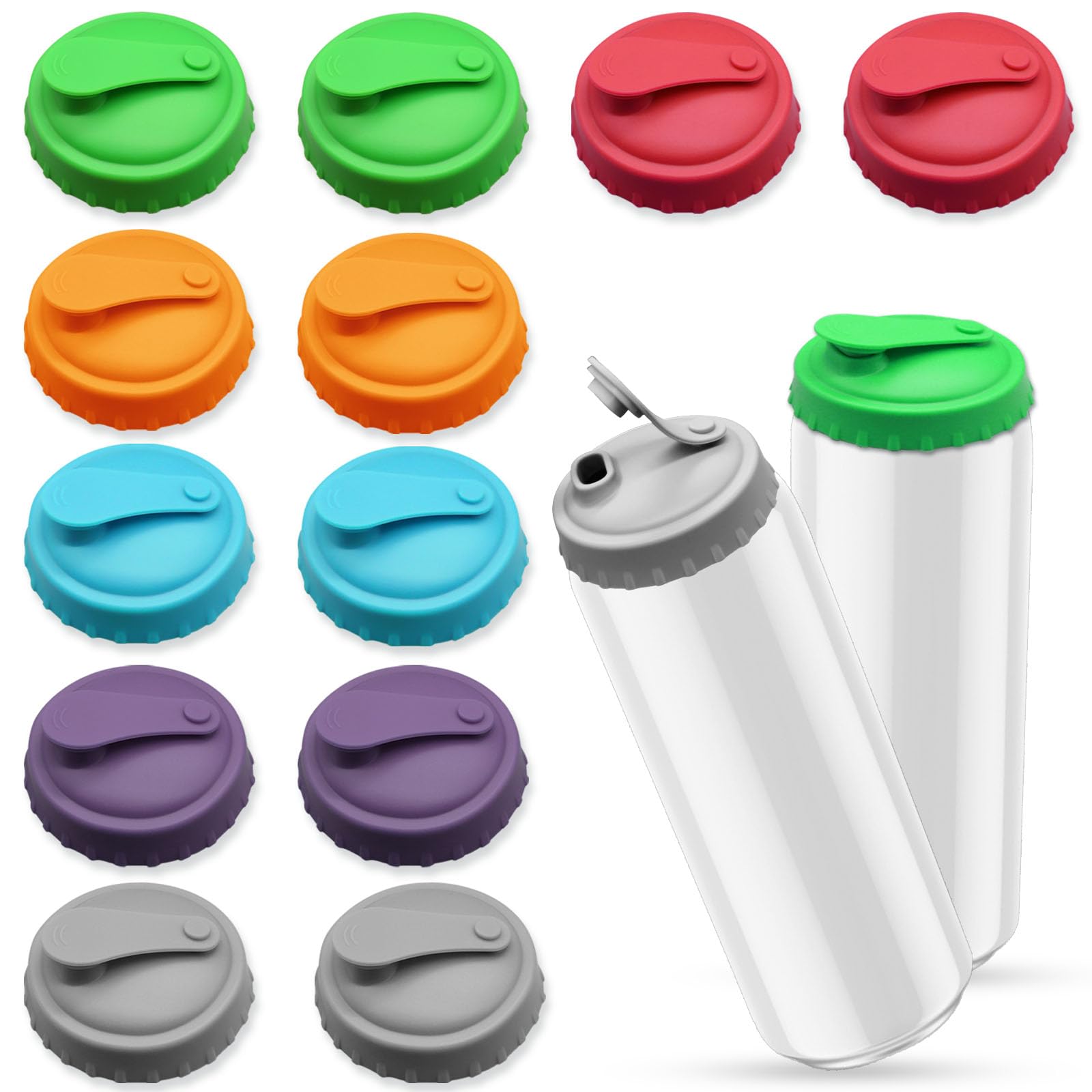 12Pcs Soda Can Cover Lids, Reusable Can Lid Can Protector, Silicone Can Toppers Can Top for Soda Pop Beer Energy Drink Juice Beverage, Soda Can Lids for 2.1In Standard Cans Top (6 Colors)