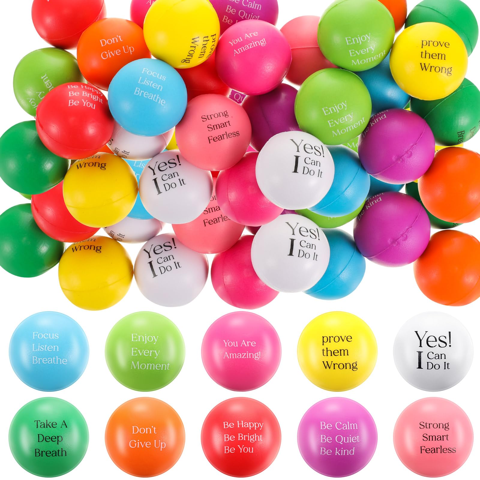 Harrycle 30 Pcs Kids Mini Motivational Stress Balls Small Inspirational Quotes Relief Stress Balls for Adults Hand Exercise Funny Anxiety Relief Toys
