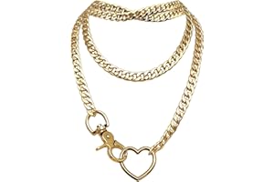 paloli Women's Slip Chain Rainbow Heart O-Ring Chunky Chain Necklace, Rays Cuban Long Layered Jewelry, Adjustable Lariat Y-Necklace Heart Loop Choker