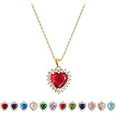 LOUHCY Heart Necklace, 14K Gold Plated Birthstone Necklace Simple Cubic Zirconia Pendant Necklace for Women Jewelry Gifts