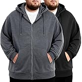 Chicingyou 2 Pcs Men's Big and Tall Lightweight Fleece Full-zip up Hoodie Jacket Loose Fit Sweatshirt Jacket with Pocket