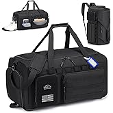BAGZY Tactical Gym Bag for Men 55L Sports Duffel Bags 3 in 1 Travel Duffel Bag with Shoe Compartment Waterproof Workout Backpack Carry On Bag for Overnight Weekender Travel Black