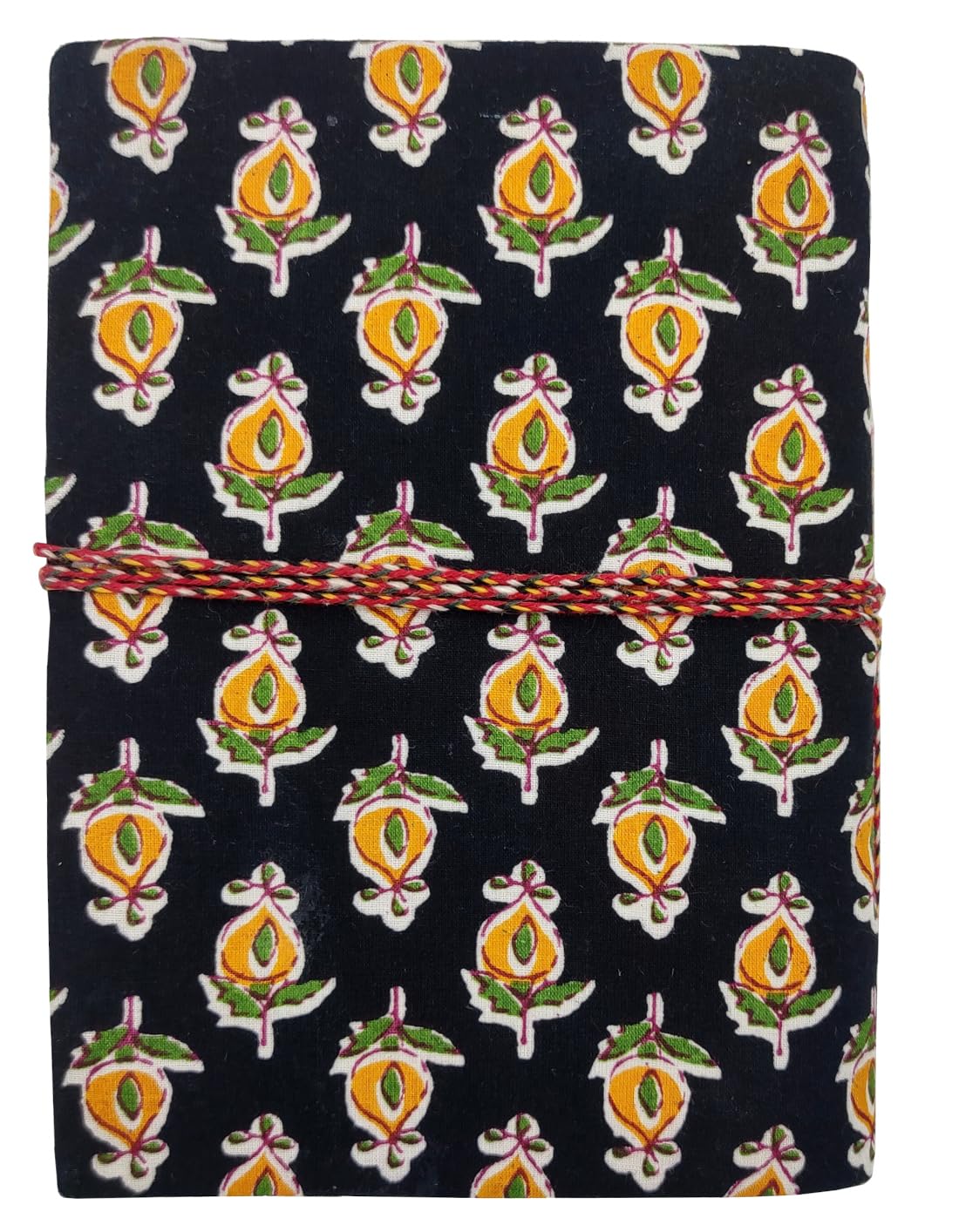 Purpledip Handmade Paper Journal 'Jaipur Treasures': Block-print Fabric Cover Vintage Diary Notebook With Thread Closure, 7 * 5 Inches (12747A)