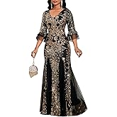 dasmzper Elegant Sequin Evening Gown for Women – Sparkly V Neck Formal Dress with Flare Sleeves for Wedding Party Prom
