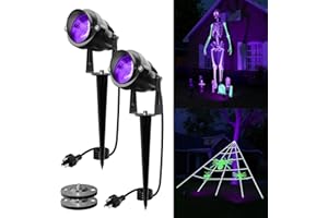 FALOVE UV Spotlights for Halloween Decorations 120V Outdoor Landscape Waterproof Blacklights Light Up Skeleton, Spider Web, Tombstones, Ghost, House, Plug-in Purple Spot Light Lighting House, Yard, Garden
