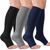 3 Pack Copper Compression Socks for Women & Men, 20-30mmHg Open Toe Knee High Stockings for Circulation Support