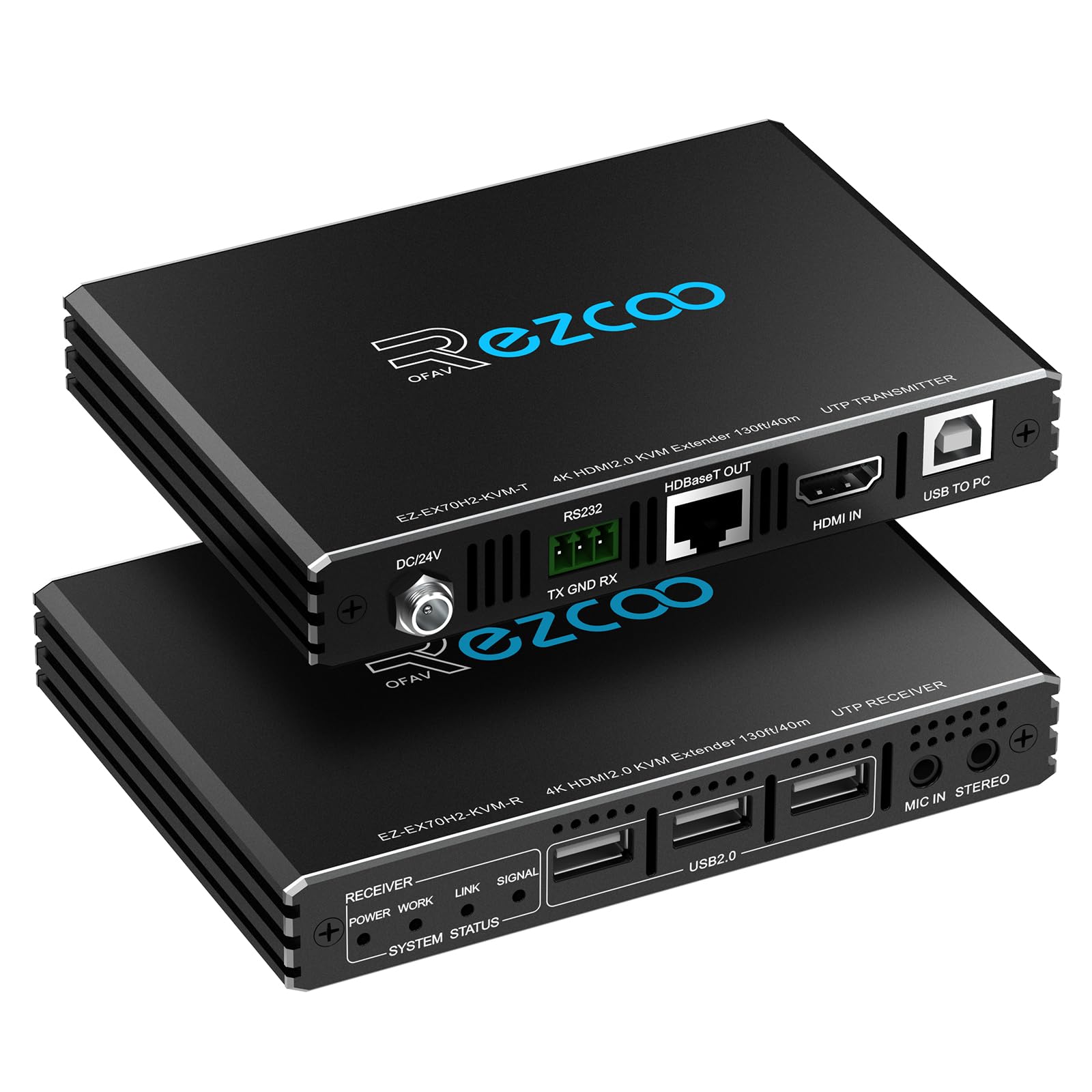 4K HDMI KVM Extender USB Uncompressed 4K 60Hz HDR Single over Cat5e/6 up to 300ft, 3 Ports USB2.0 Hub POE+RS232+EDID+3.5mm Stereo Audio and Microphone, EX70H2KVM