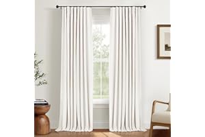 INOVADAY 100% Blackout Curtains for Bedroom, Black Out Curtains 84 Inch Long, Clip Rings Linen Blackout Drapes, Thermal Insulated Room Darkening for Living Room, 2 Panels - Beige,W50xL84