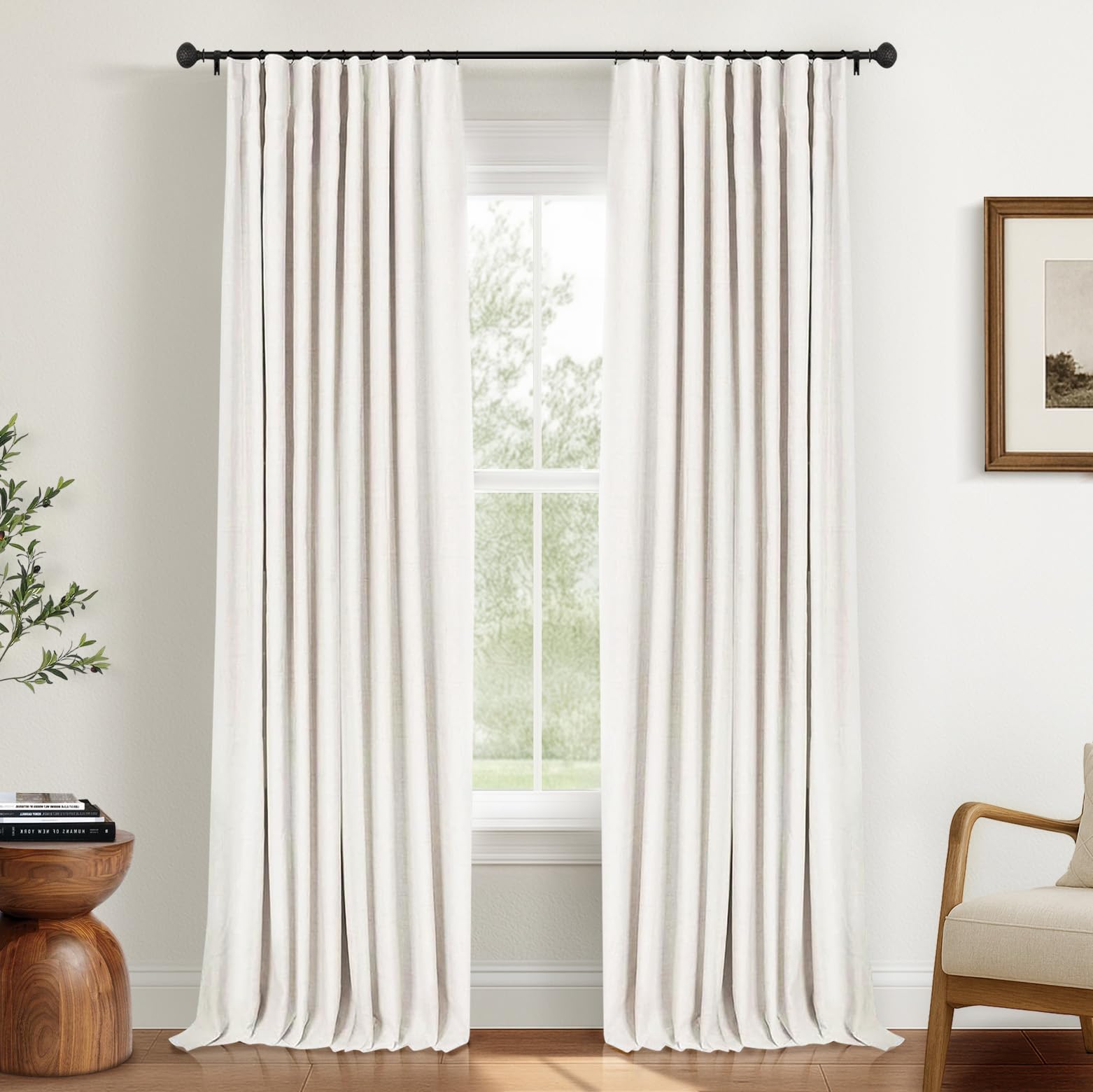 Photo 1 of INOVADAY 100% Blackout Curtains for Bedroom, Black Out Curtains 84 Inch Long, Clip Rings Linen Blackout Drapes, Thermal Insulated Room Darkening for Living Room, 2 Panels - Beige,W50xL84