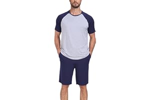 EA'S SECRET Men's Bamboo Rayon Pajama Sets Summer Lightweight Pajamas Soft Short Sleeve Lounge Sleepwear With Pocket