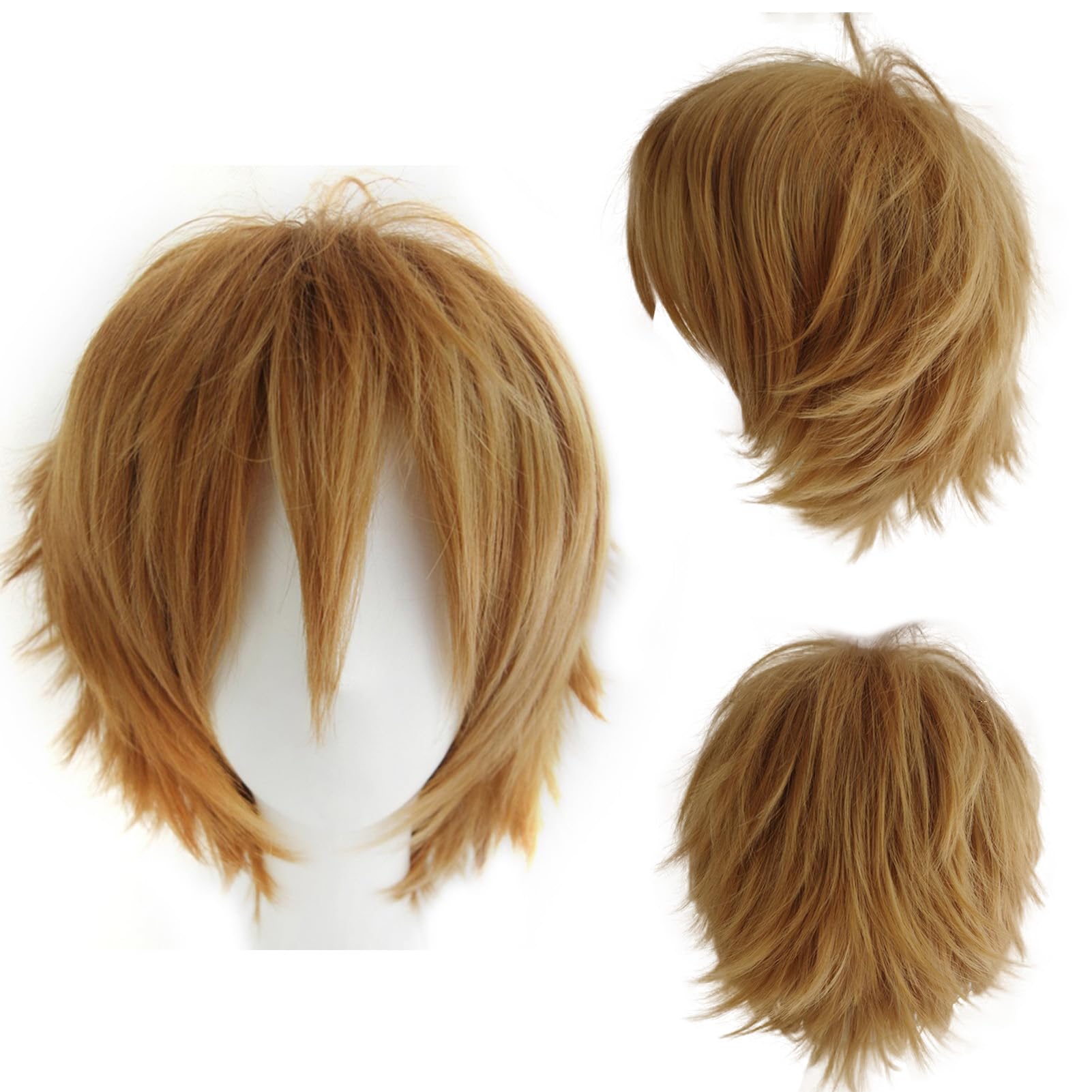 Dcbaboo Brown Wig - Short Curly Unisex Wig, 12" Natural Fluffy Layered Straight Hair, Light Brown