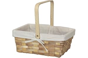 VINTIQUEWISE 12 Inch Rectangular Woodchip Picnic Basket Lined with White Fabric