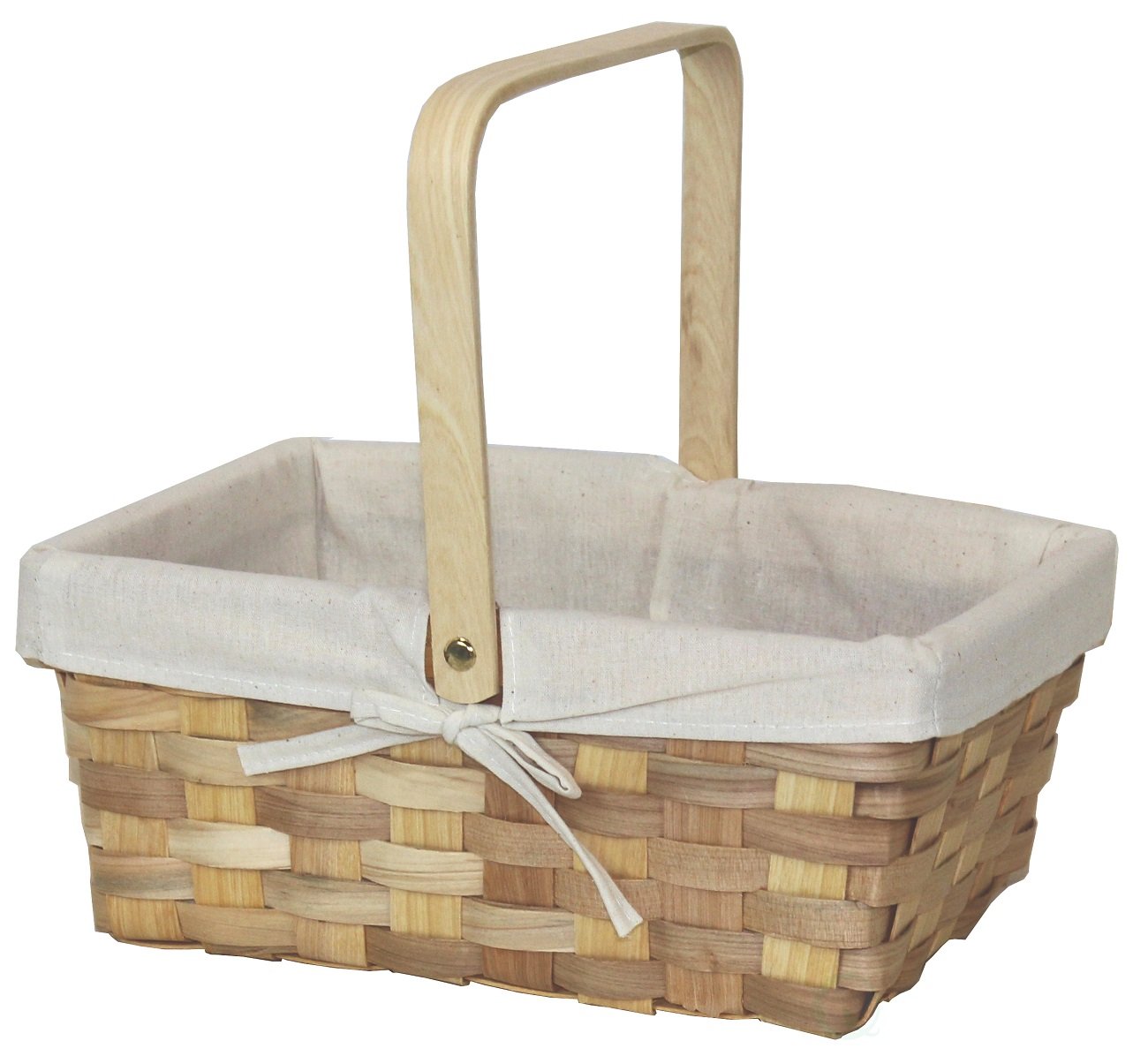 Photo 1 of 12 Inch Rectangular Woodchip Picnic Basket Lined with White Fabric