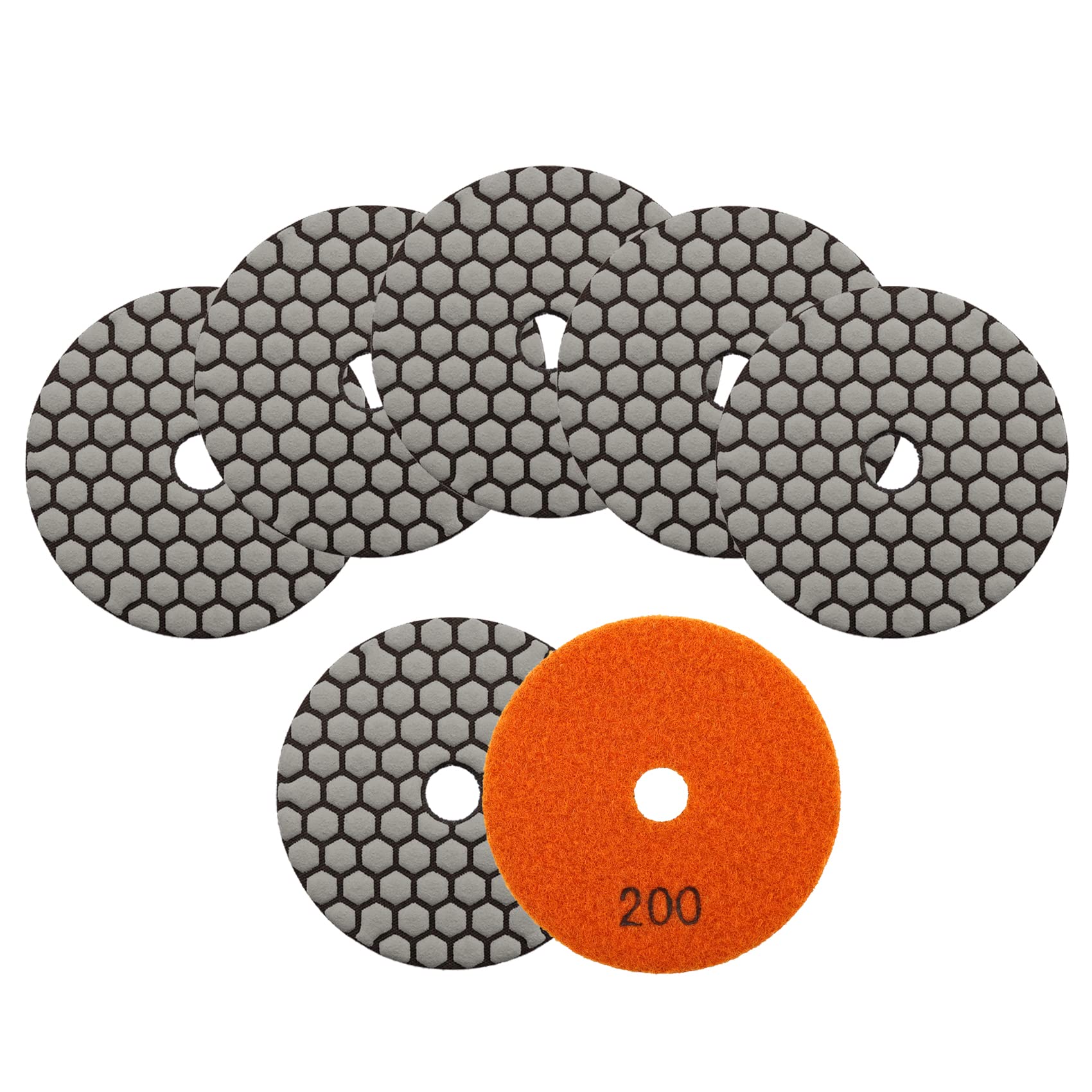 KURSTOL Dry Diamond Polishing Pads Set - 7pcs 100mm Grits #200 Countertop Polishing Pads for Granite Quartz Stone Marble Floor