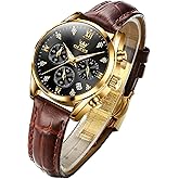 OLEVS Women's Watches Brown Leather Strap Analog Quartz Rose Gold Female Watches Multifunction Chronograph Diamond Waterproof Luminous Ladies