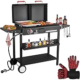 Propane Gas Griddle Charcoal Grill Combo Flat Top Griddle W/Dual Lids &amp; 2 Side Shelves Dual Fuel BBQ Grill for Outdoor Barbecue