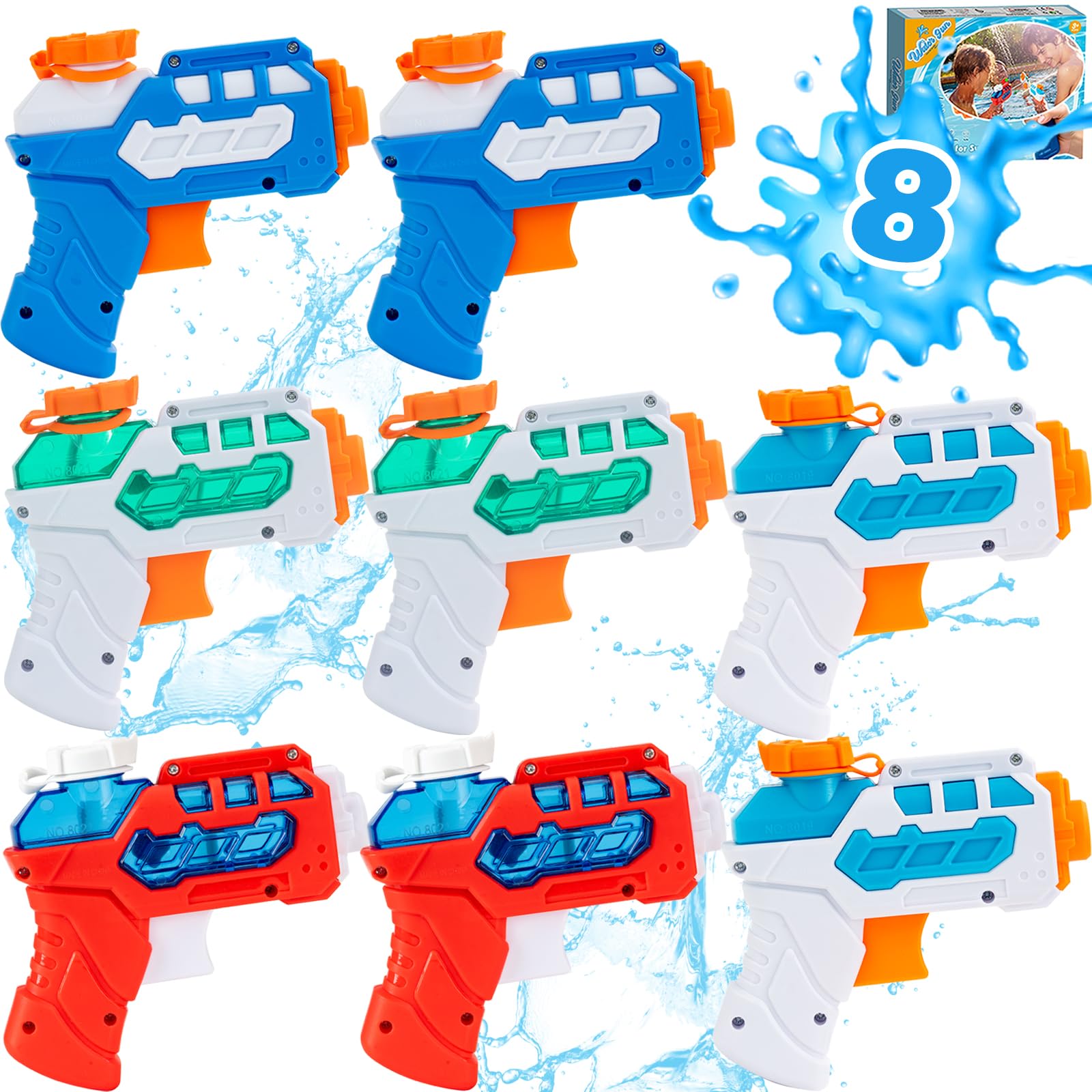 Photo 1 of 8 Pack Water Gun for Kids, Mini Water Pistol for Summer Pool Garden Beach, Leakproof Squirt Guns for Boys Girls Outdoor, Dogs Cats Training - Gift Package