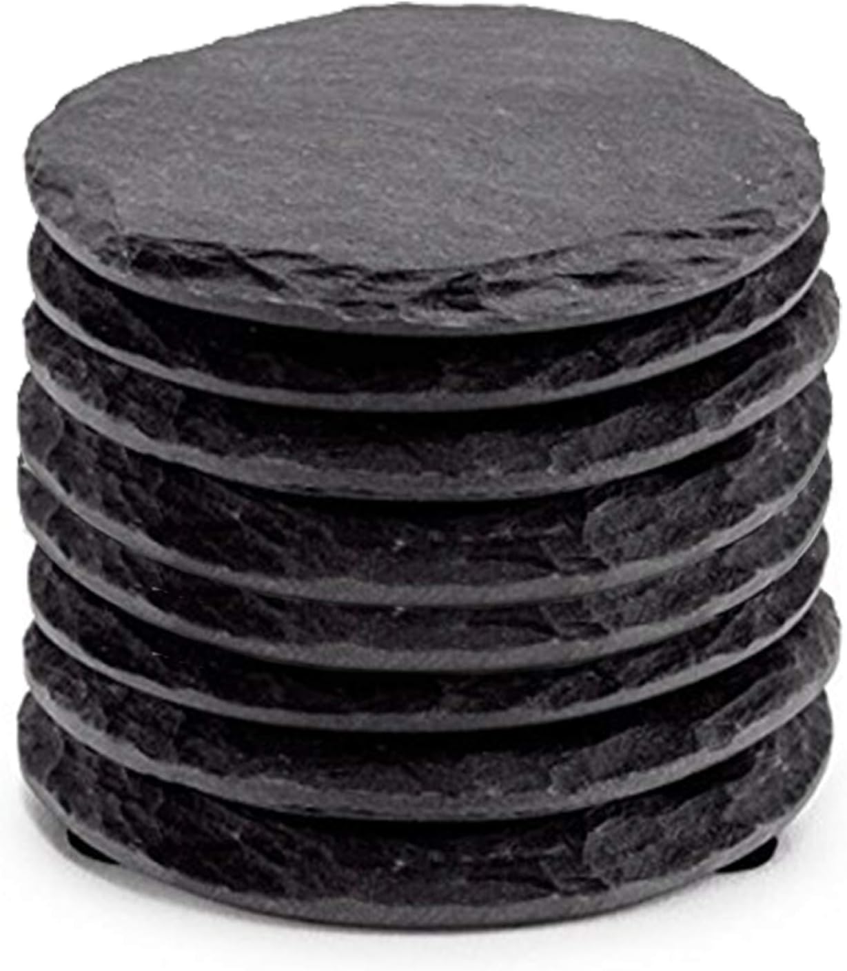 GOH DODD Drink Coasters with Holder, 8 Pieces Rustic Round Slate Stone Coasters 4 Inch Handmade Coasters for Bar and Home, Black: Home & Kitchen