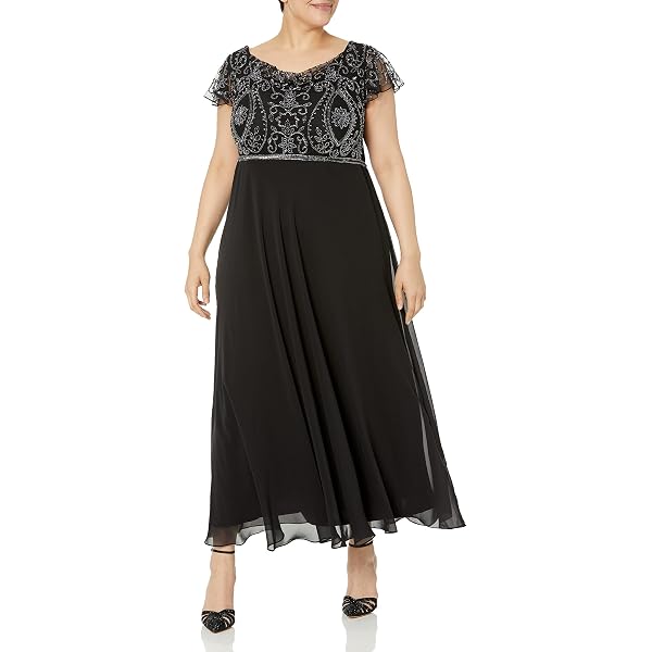 Amazon.com: J Kara Women's Embellished Bodice A-Line Chiffon Dress with  Sheer Scarf : Clothing, Shoes & Jewelry