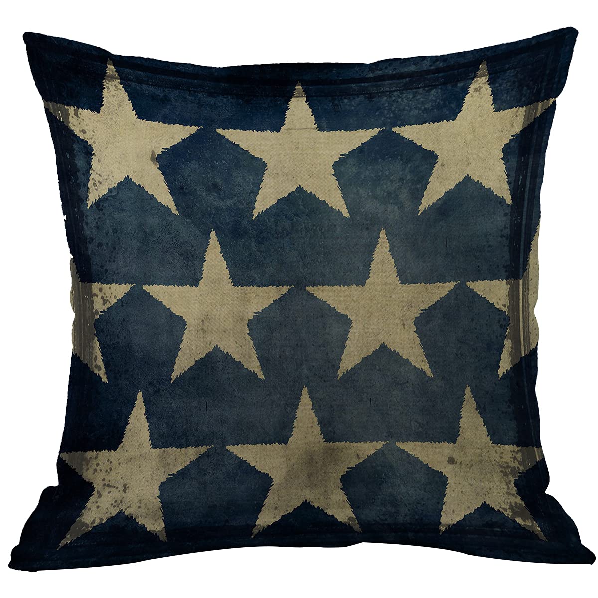 CANSEGO Star Cushion Covers Antique American Flag Blue Beige Stars Patriotic Memorial Day Square Pillowcases Cotton Linen Throw Pillow for Women Men Boys Girls Bed 18x18 Inch