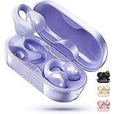 King Lucky i21 Open Ear Clip On Earbuds Wireless Bluetooth Ear Clip Headphones with Mic,Noise Cancelling, Waterproof IPX4,for Small Ears,Perfect for Running,Sports,Glasses Wearers (Purple)