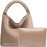 Women Vegan Leather Hand-Woven Tote Handbag Fashion Shoulder Top-handle Bag All-Match Underarm Bag with Purse