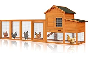 AMZOSS 122" Large Chicken Coop Wooden Backyard Hen House - Indoor Outdoor Poultry Pet Hutch Garden Backyard Cage 2 Story Poultry Cage with Run, Chicken Nesting Box, Pull Out Trays and Anti-Slip Asphalt Ramp
